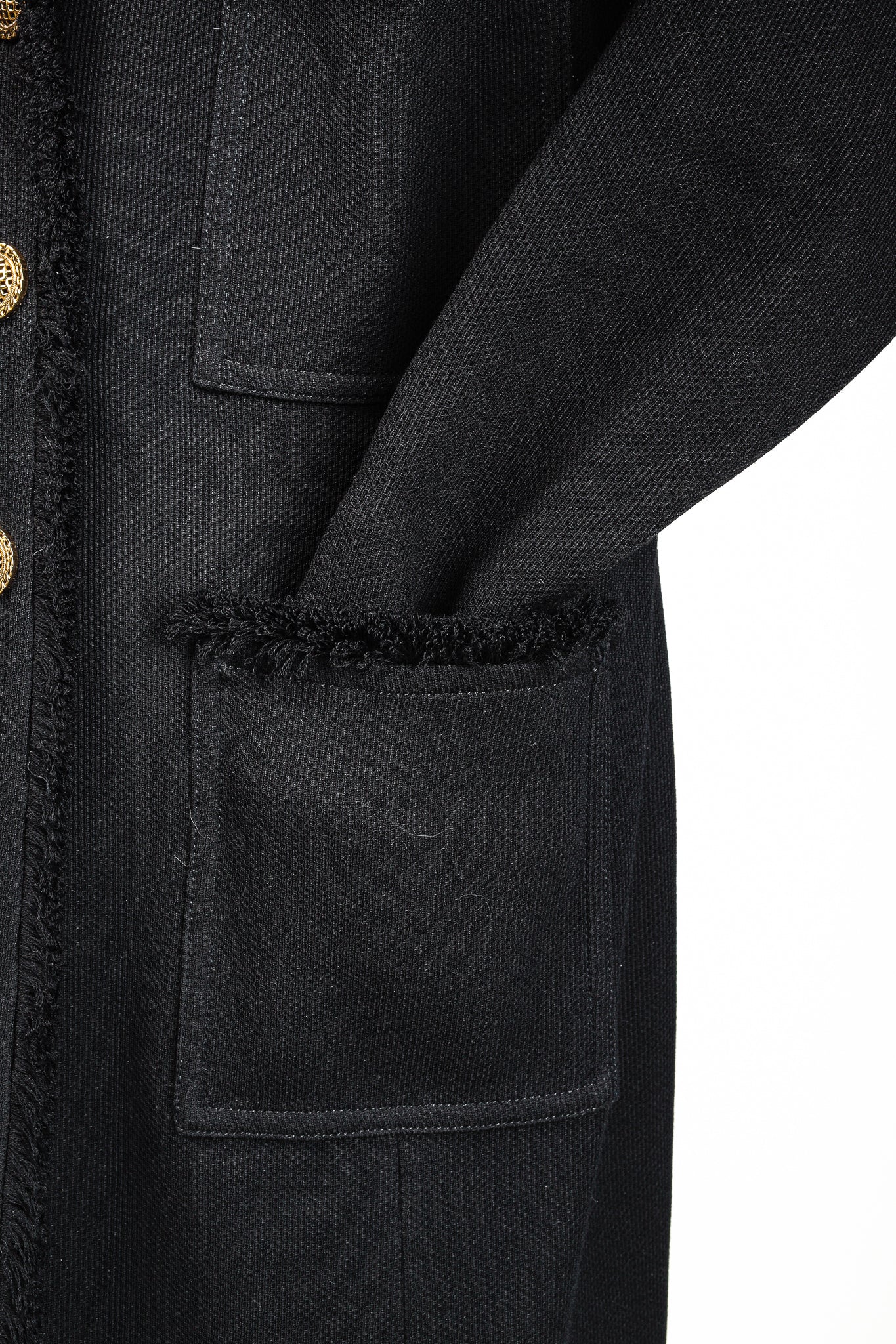 St. John Caviar Black Fringed Wool-Blend Milano Piqué Knit Coat