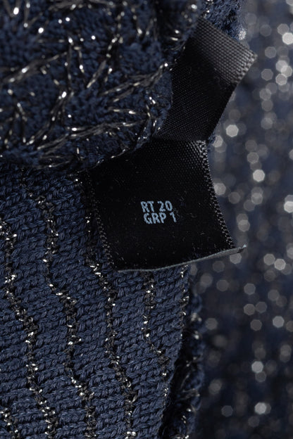 St. John Couture Navy Metallic-Knit Rhinestone-Embellished Sleeveless Dress