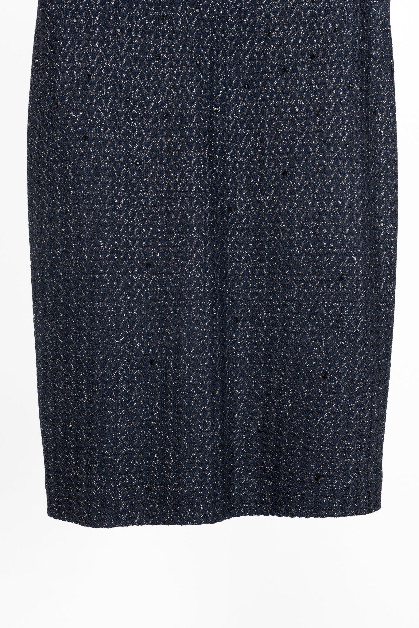 St. John Couture Navy Metallic-Knit Rhinestone-Embellished Sleeveless Dress