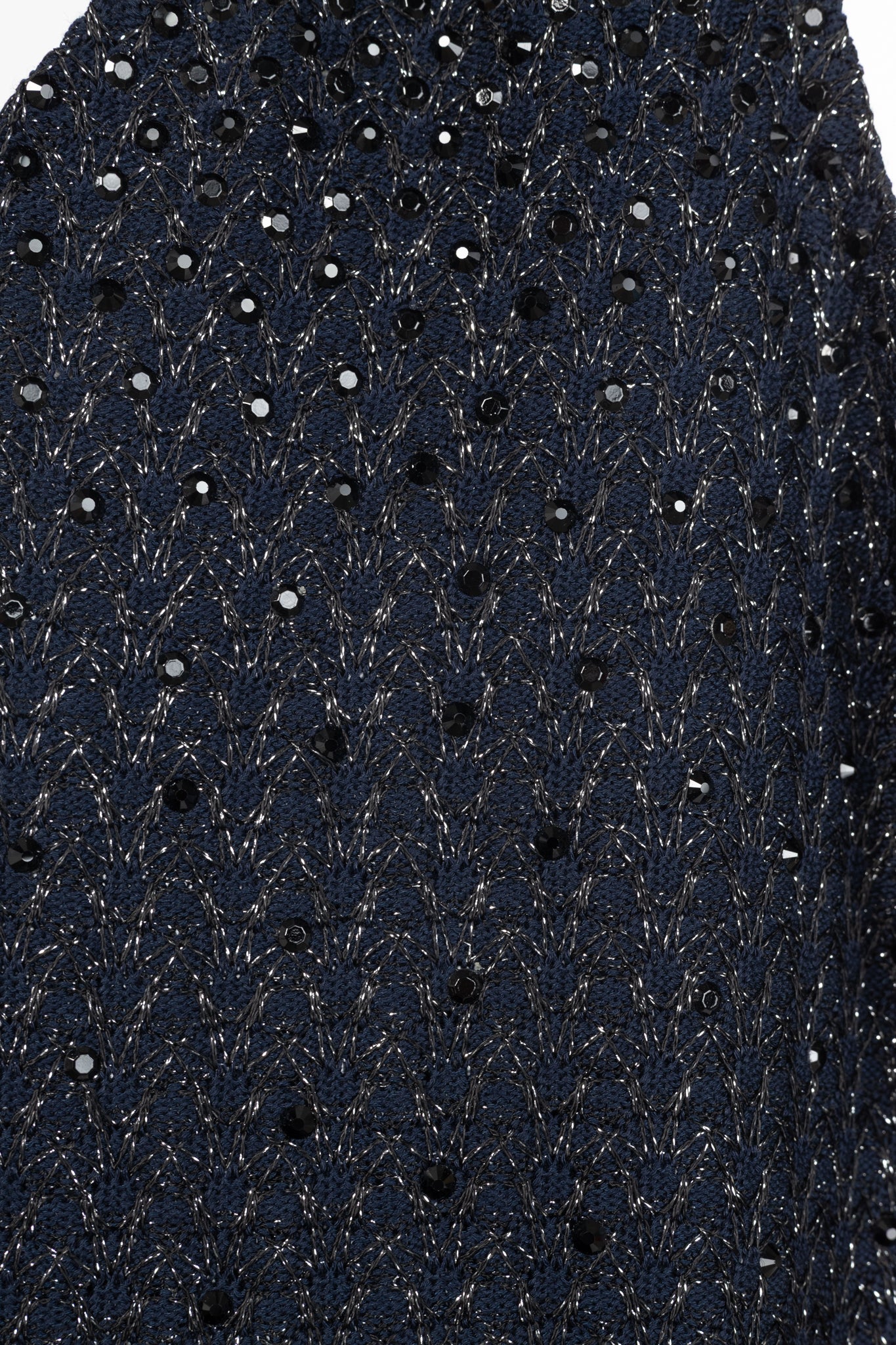 St. John Couture Navy Metallic-Knit Rhinestone-Embellished Sleeveless Dress