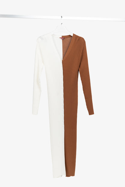 STAUD Shoko Tan & White Colourblock Sweater Dress
