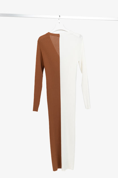 STAUD Shoko Tan & White Colourblock Sweater Dress