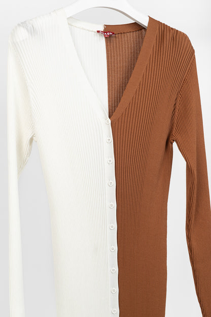 STAUD Shoko Tan & White Colourblock Sweater Dress