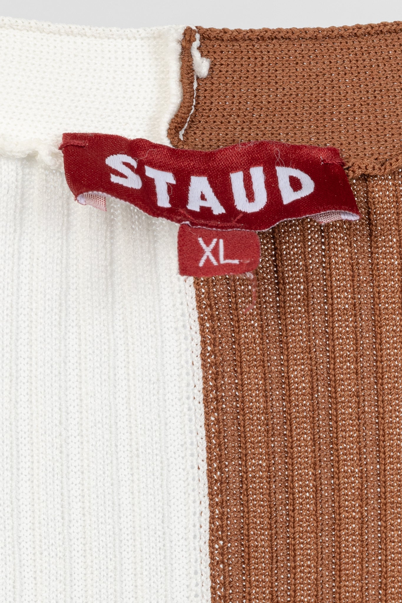 STAUD Shoko Tan & White Colourblock Sweater Dress