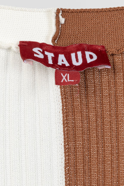 STAUD Shoko Tan & White Colourblock Sweater Dress
