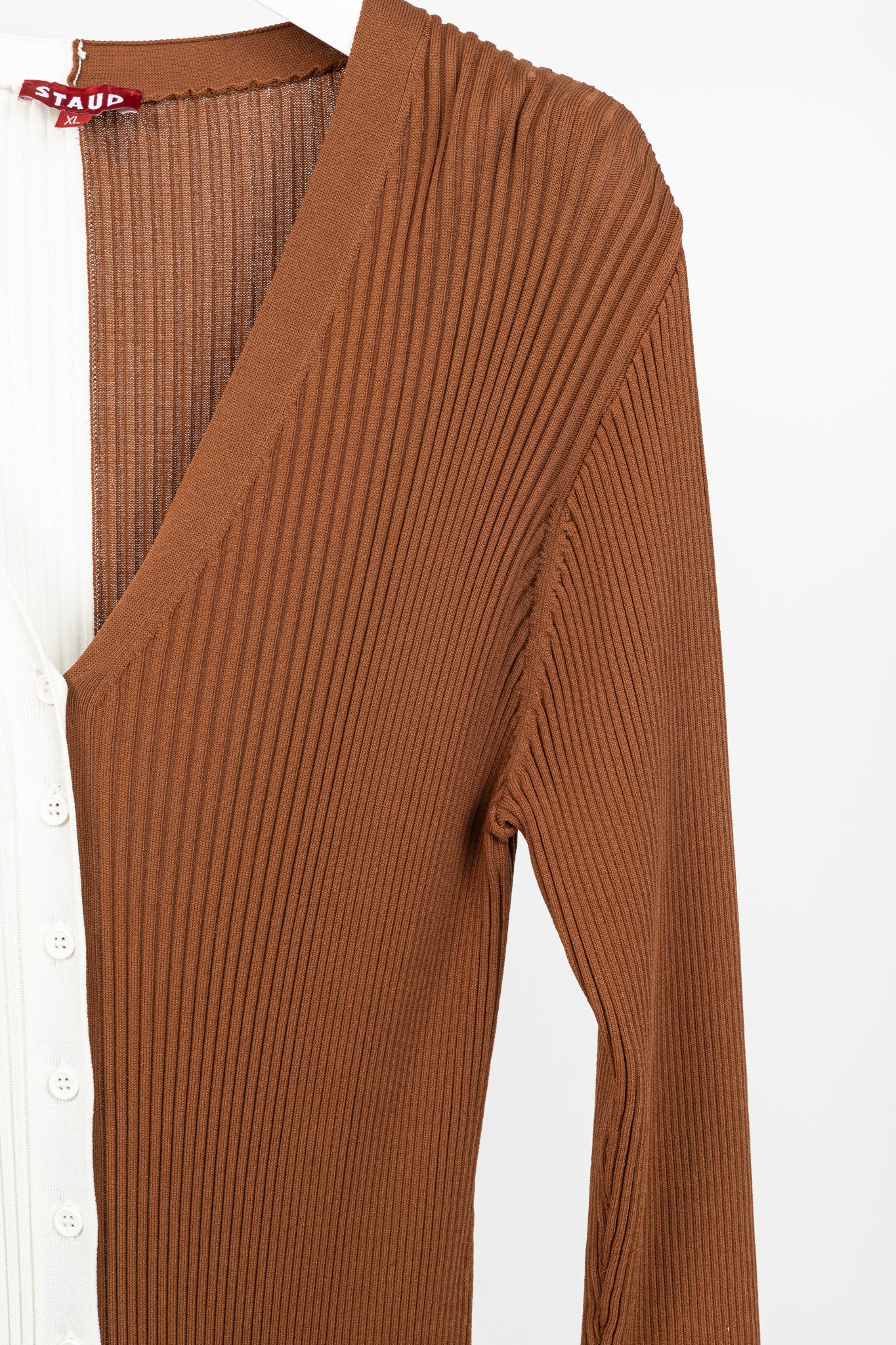 STAUD Shoko Tan & White Colourblock Sweater Dress