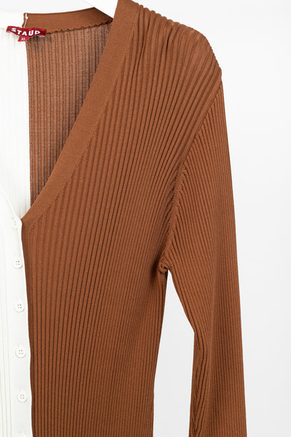 STAUD Shoko Tan & White Colourblock Sweater Dress