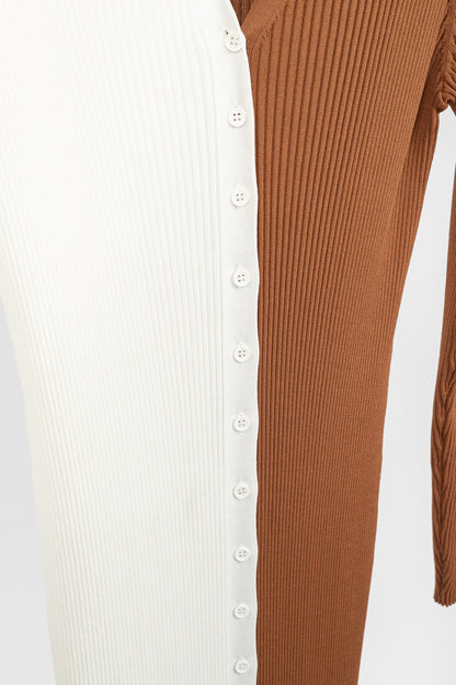 STAUD Shoko Tan & White Colourblock Sweater Dress
