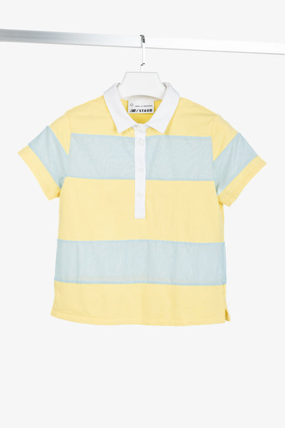 STAUD x New Balance Sunshine Yellow Cotton & Blue Mesh Striped Polo
