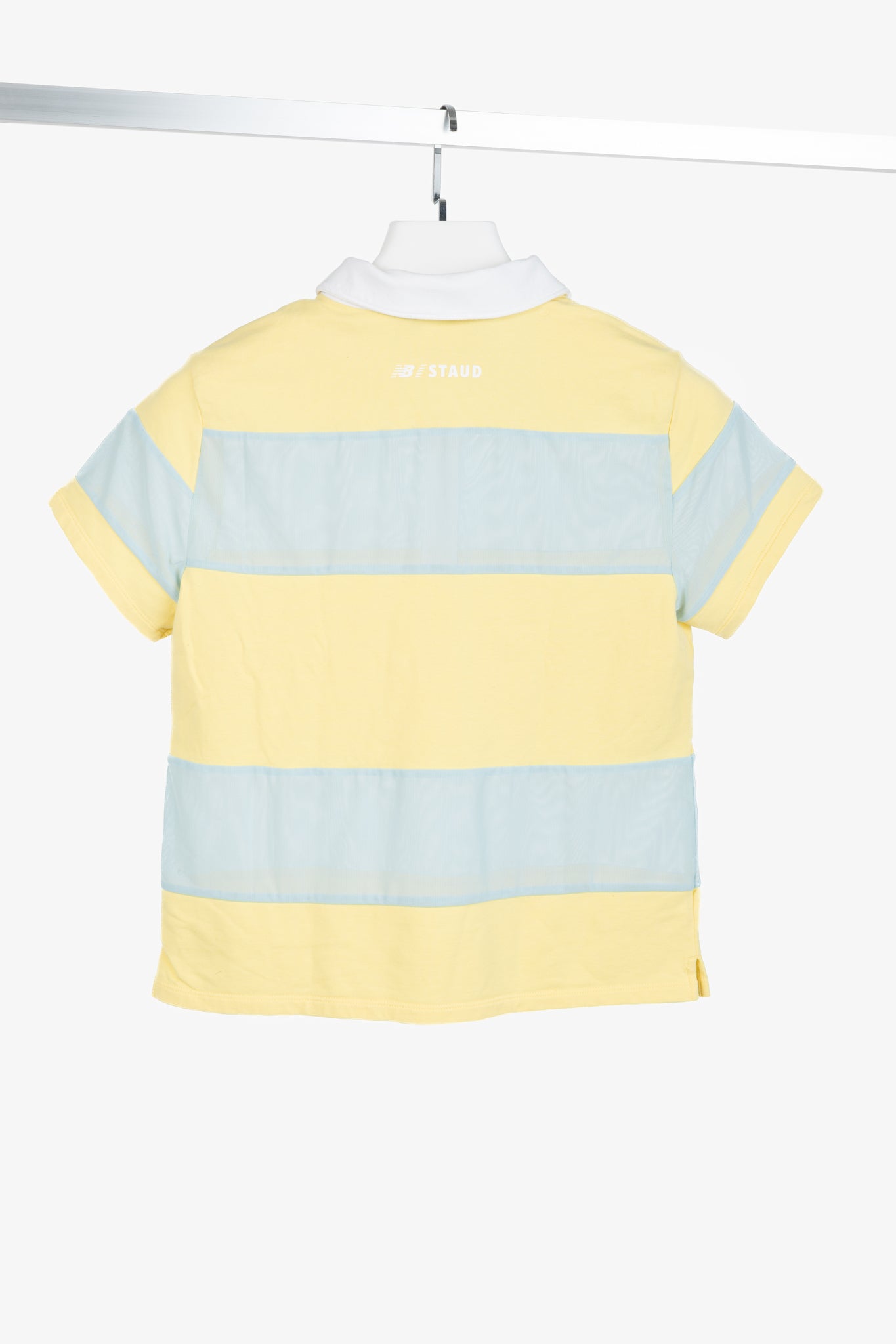 STAUD x New Balance Sunshine Yellow Cotton & Blue Mesh Striped Polo