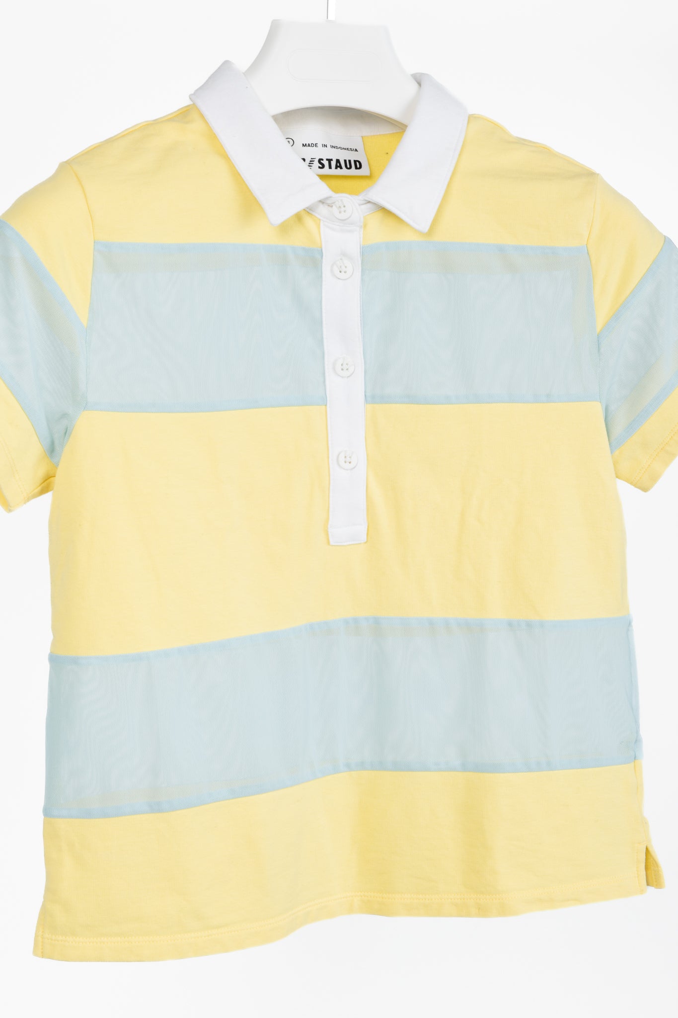 STAUD x New Balance Sunshine Yellow Cotton & Blue Mesh Striped Polo