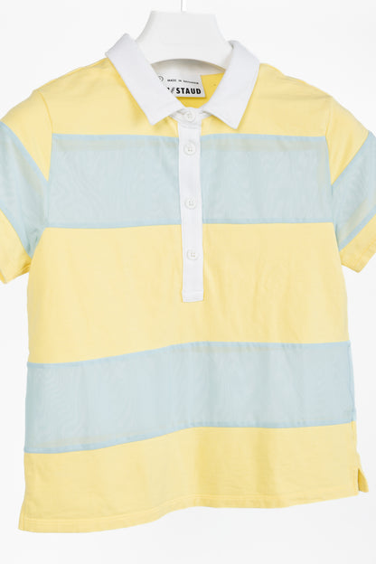 STAUD x New Balance Sunshine Yellow Cotton & Blue Mesh Striped Polo