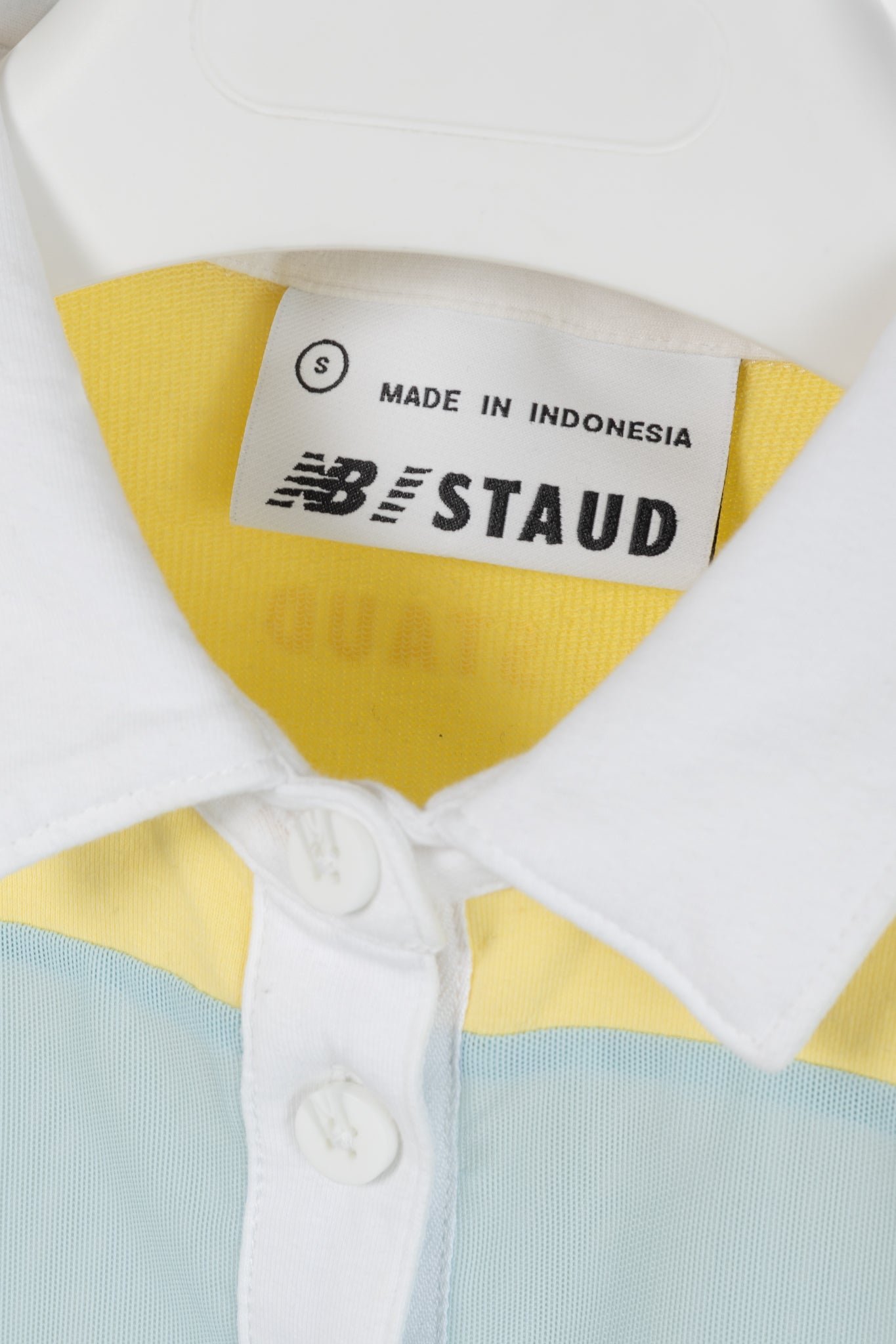 STAUD x New Balance Sunshine Yellow Cotton & Blue Mesh Striped Polo