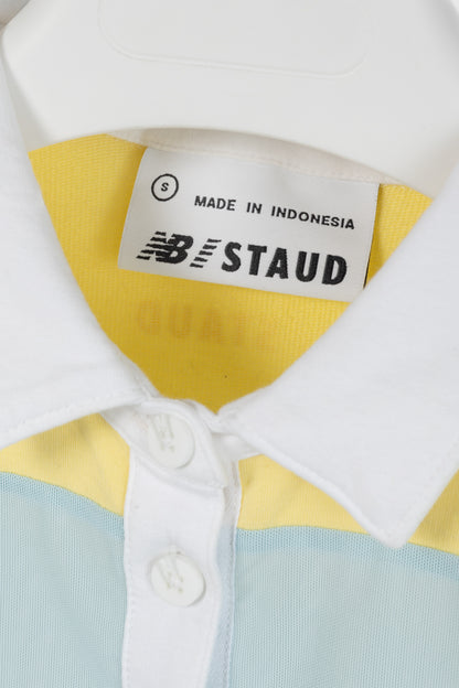 STAUD x New Balance Sunshine Yellow Cotton & Blue Mesh Striped Polo