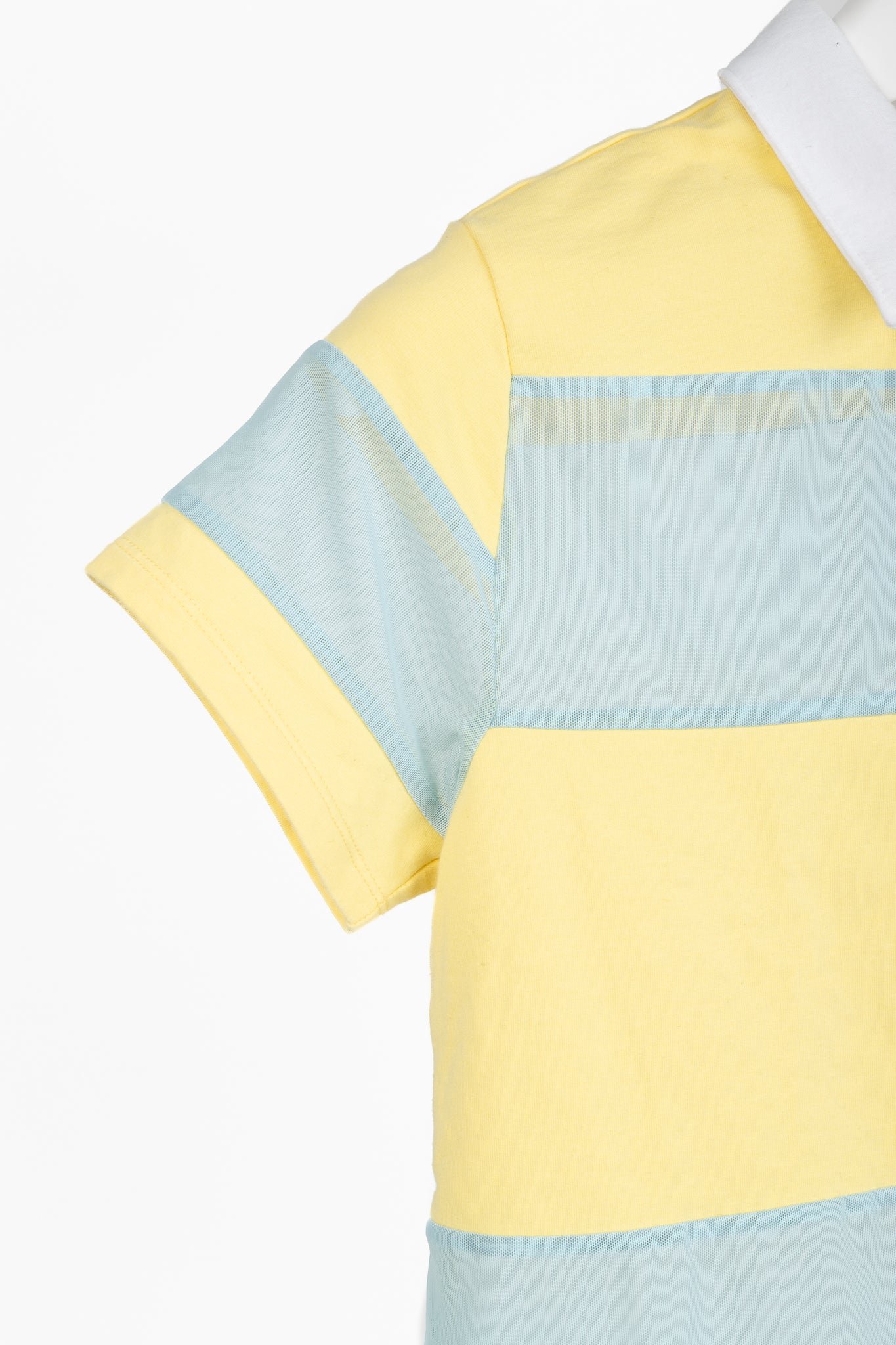 STAUD x New Balance Sunshine Yellow Cotton & Blue Mesh Striped Polo