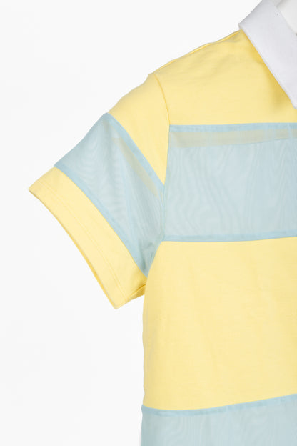 STAUD x New Balance Sunshine Yellow Cotton & Blue Mesh Striped Polo