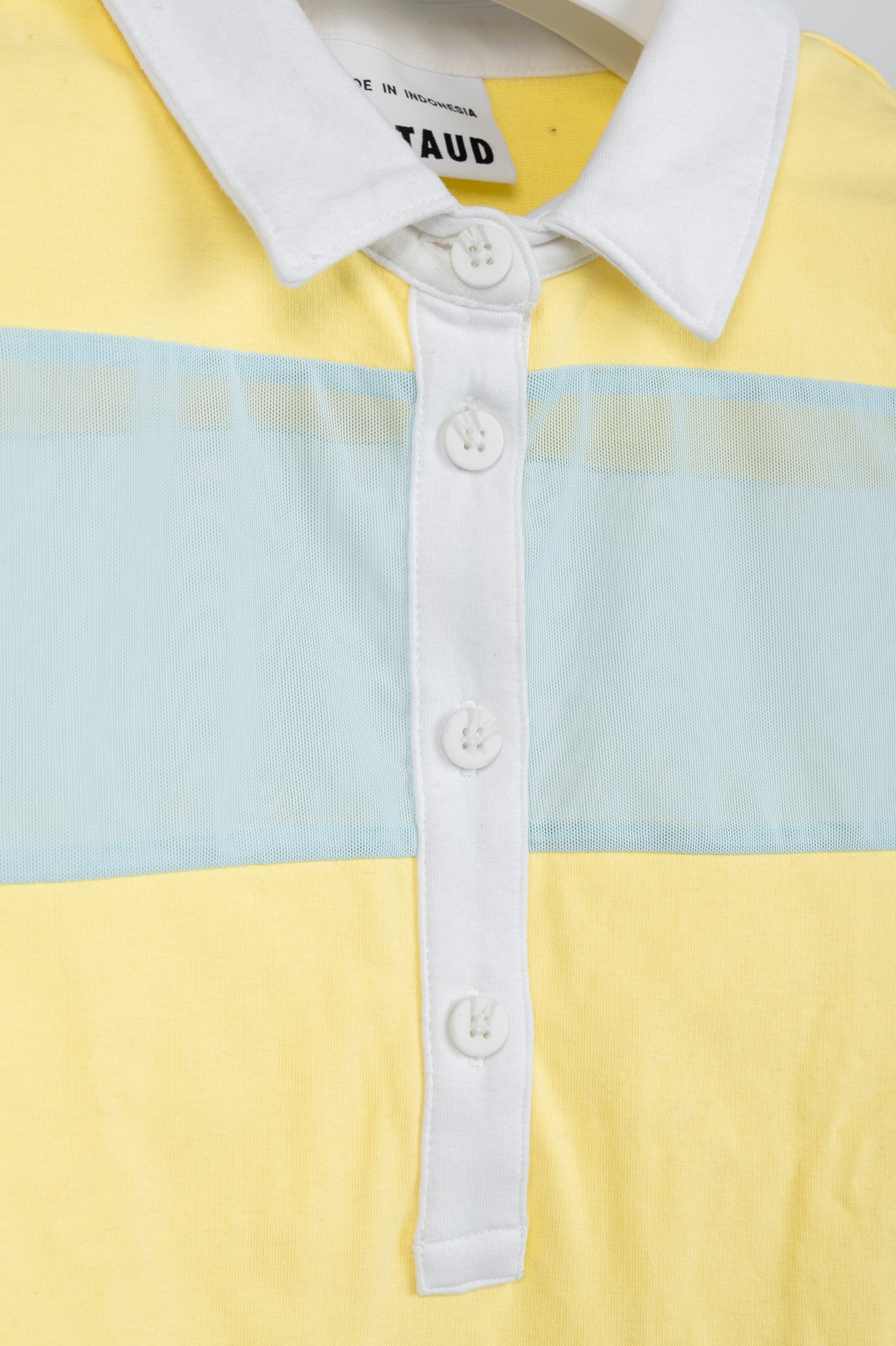 STAUD x New Balance Sunshine Yellow Cotton & Blue Mesh Striped Polo
