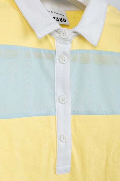 STAUD x New Balance Sunshine Yellow Cotton & Blue Mesh Striped Polo