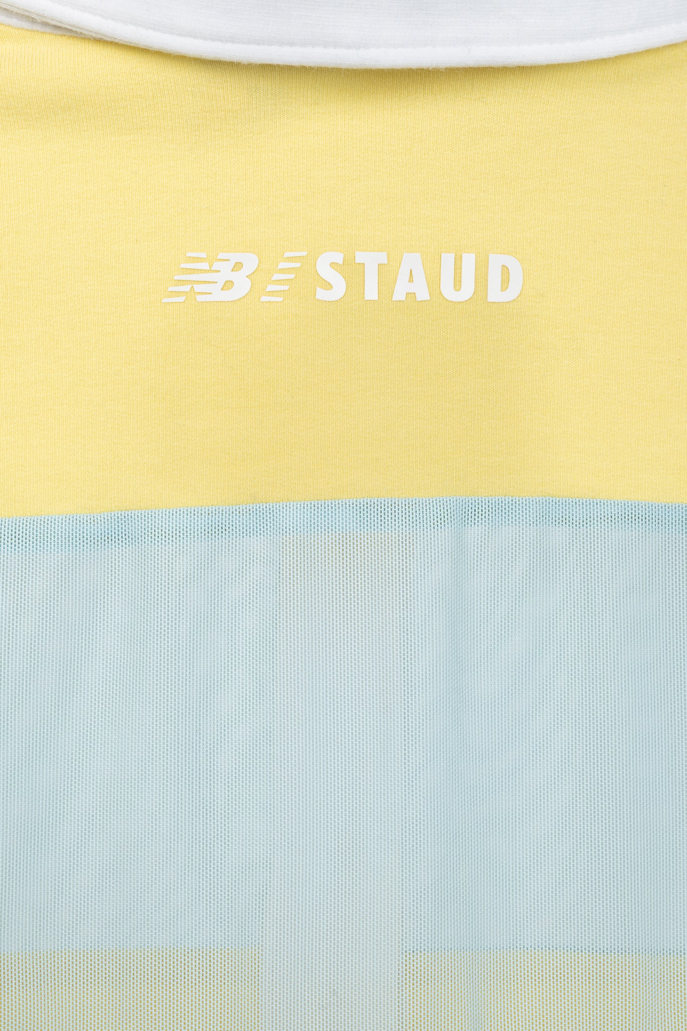 STAUD x New Balance Sunshine Yellow Cotton & Blue Mesh Striped Polo