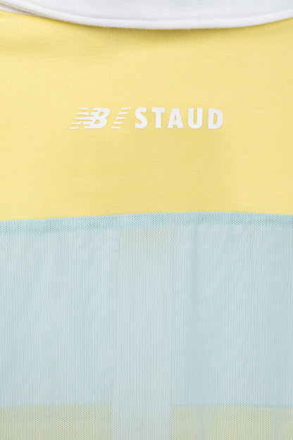 STAUD x New Balance Sunshine Yellow Cotton & Blue Mesh Striped Polo
