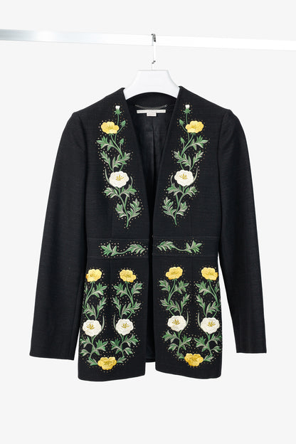 Stella McCartney Resort 2017 Black Wool Rhinestone Floral-Embroidered Blazer