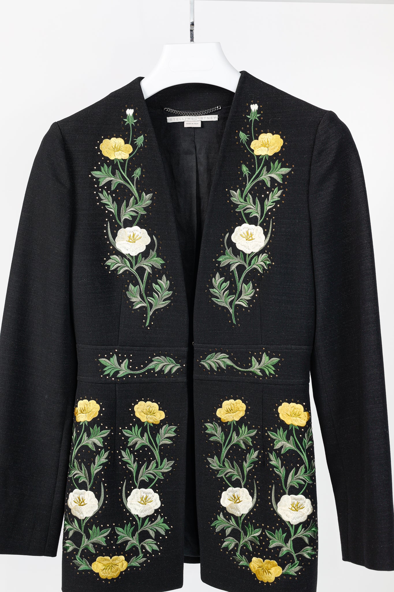 Stella McCartney Resort 2017 Black Wool Rhinestone Floral-Embroidered Blazer