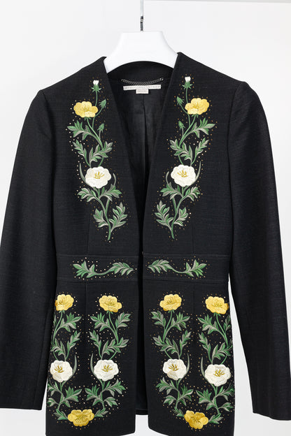 Stella McCartney Resort 2017 Black Wool Rhinestone Floral-Embroidered Blazer