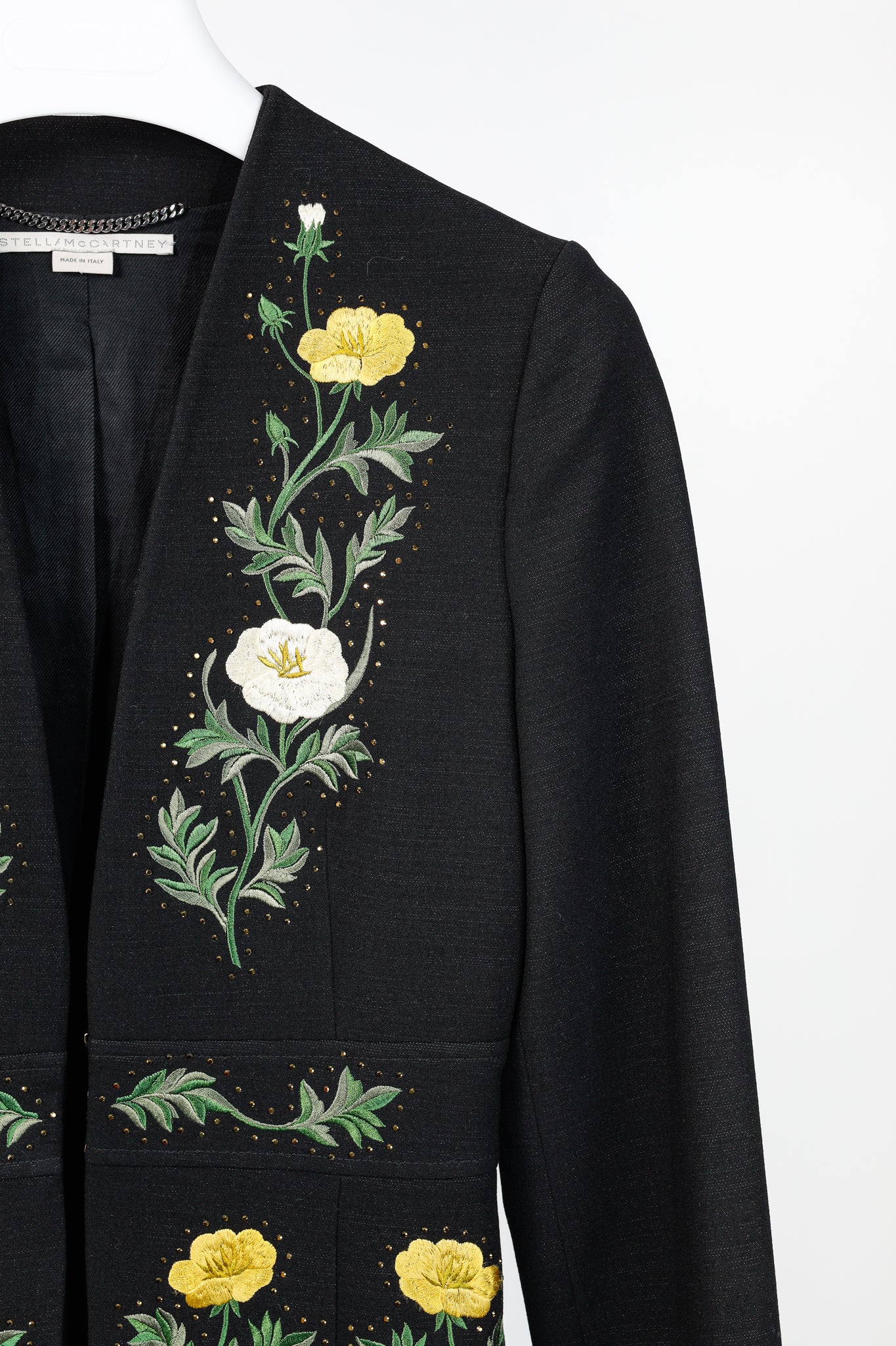 Stella McCartney Resort 2017 Black Wool Rhinestone Floral-Embroidered Blazer