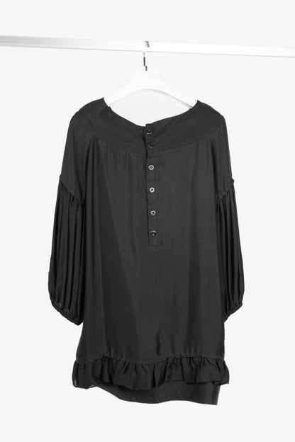 Stella McCartney Black Silk Satin Ruffle-Trim Long-Sleeve Mini Dress