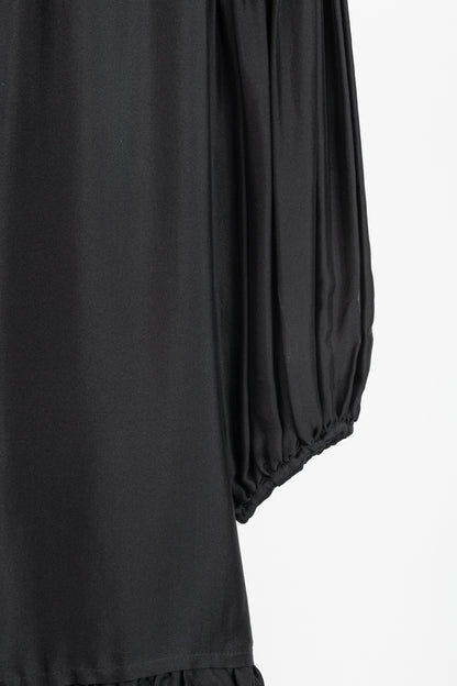Stella McCartney Black Silk Satin Ruffle-Trim Long-Sleeve Mini Dress