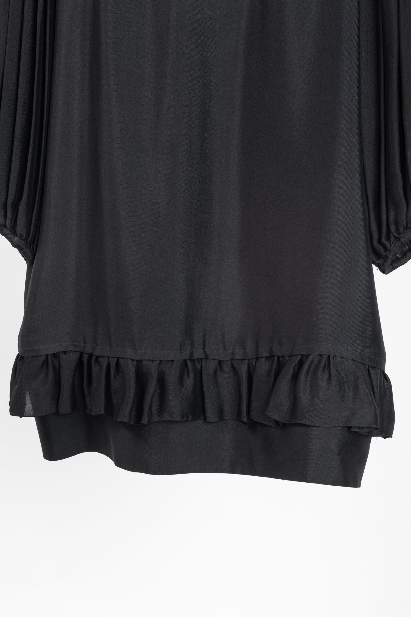 Stella McCartney Black Silk Satin Ruffle-Trim Long-Sleeve Mini Dress