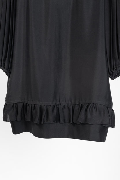 Stella McCartney Black Silk Satin Ruffle-Trim Long-Sleeve Mini Dress