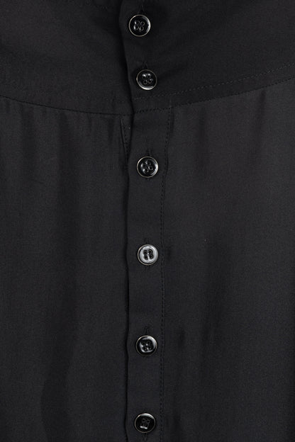 Stella McCartney Black Silk Satin Ruffle-Trim Long-Sleeve Mini Dress
