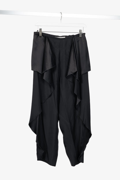 Stella McCartney PF15 Layton Black Satin Draped-Ruffle Trousers
