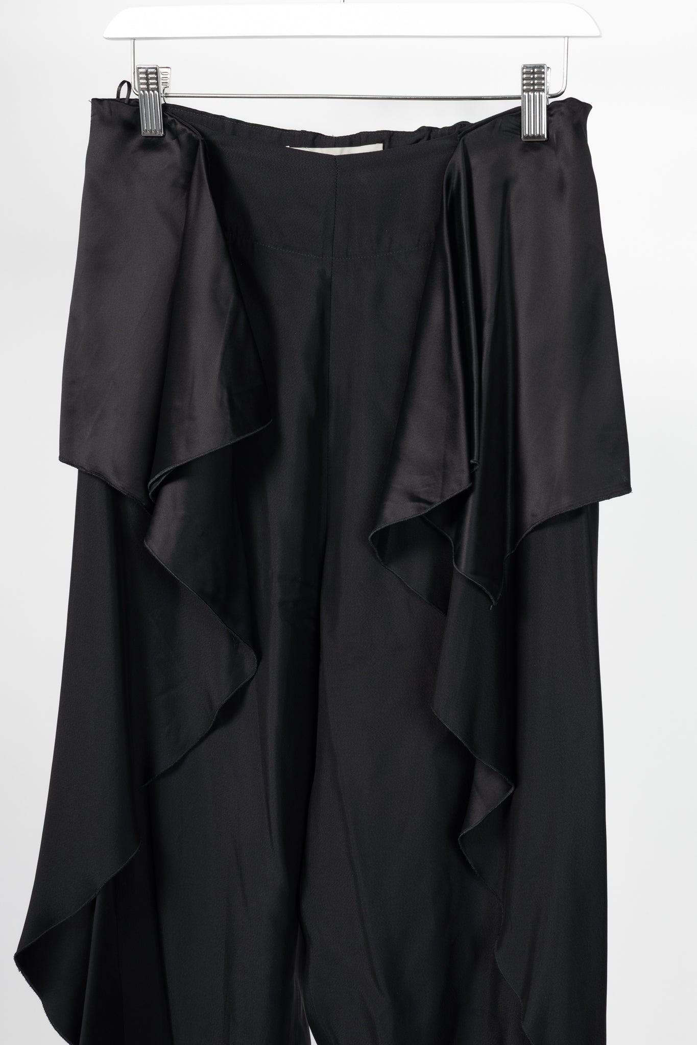 Stella McCartney PF15 Layton Black Satin Draped-Ruffle Trousers