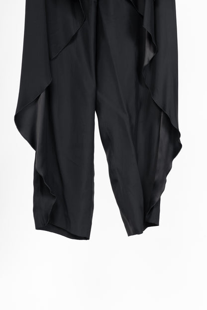 Stella McCartney PF15 Layton Black Satin Draped-Ruffle Trousers