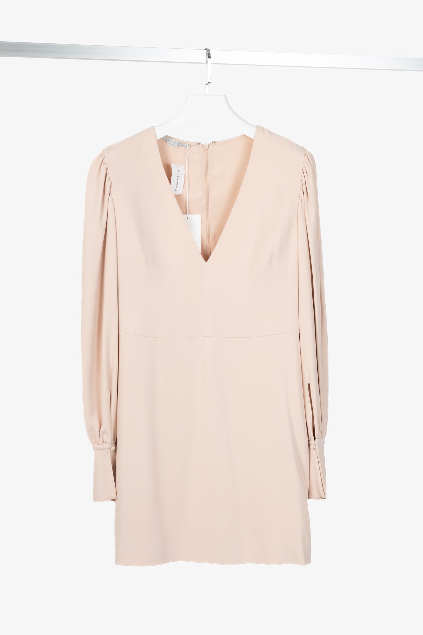 Stella McCartney Linda Pink Bishop-Sleeve Cady V-Neck Mini Dress