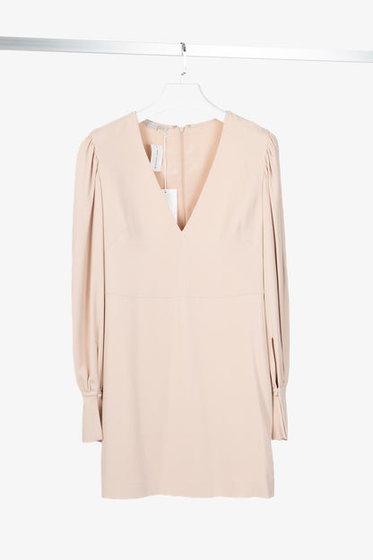 Stella McCartney Linda Pink Bishop-Sleeve Cady V-Neck Mini Dress