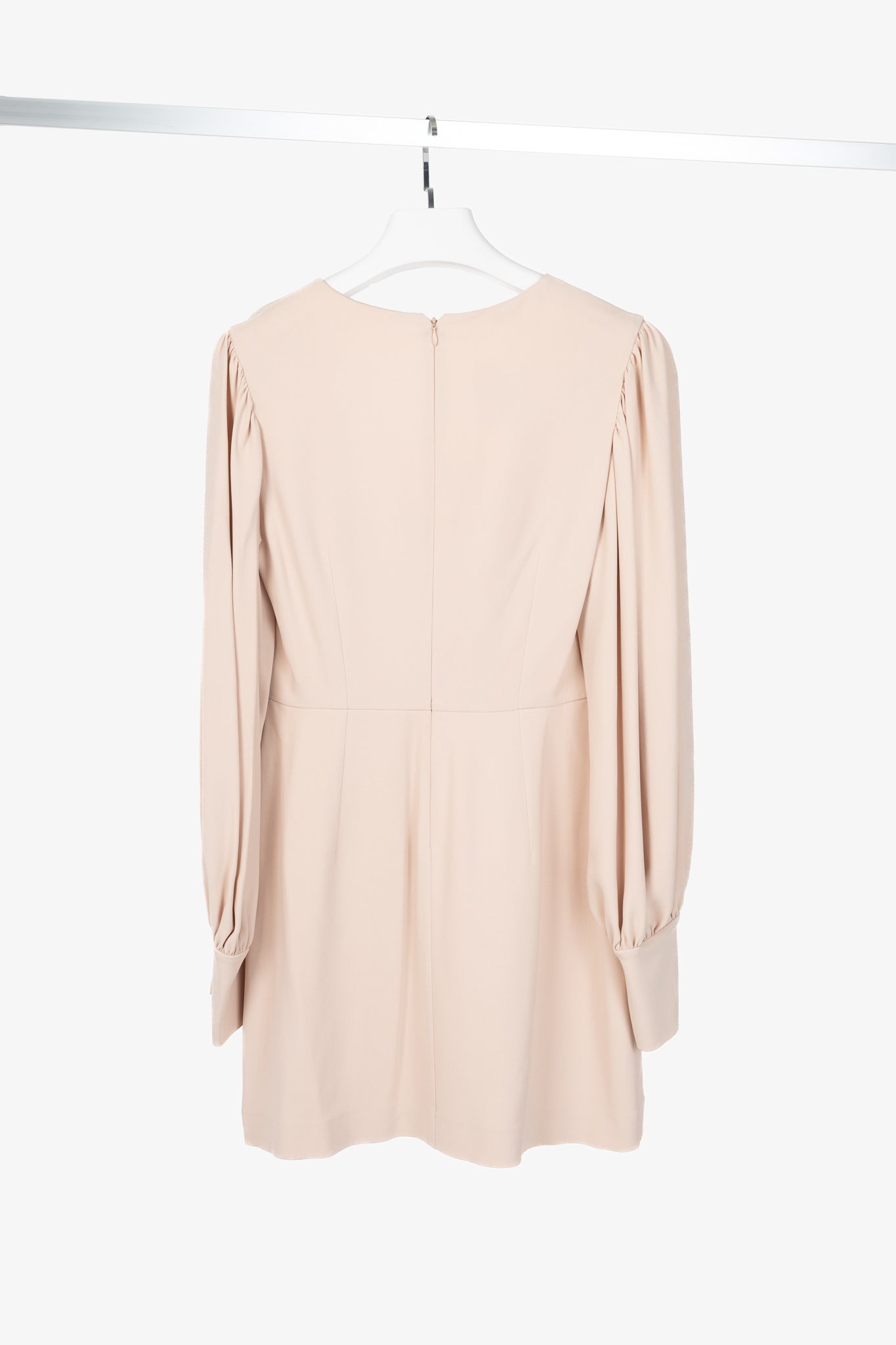Stella McCartney Linda Pink Bishop-Sleeve Cady V-Neck Mini Dress