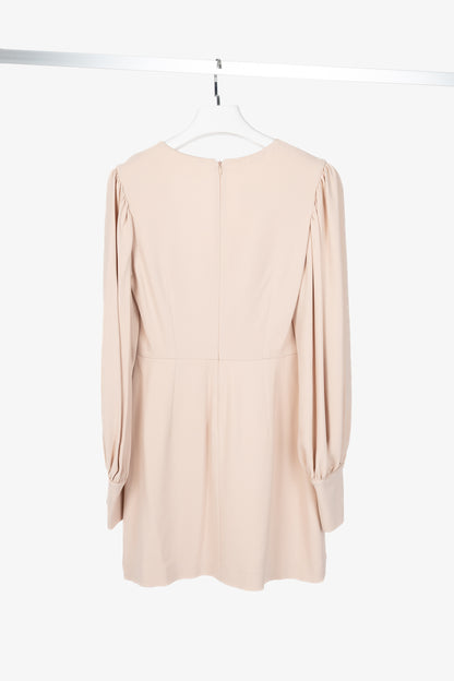 Stella McCartney Linda Pink Bishop-Sleeve Cady V-Neck Mini Dress