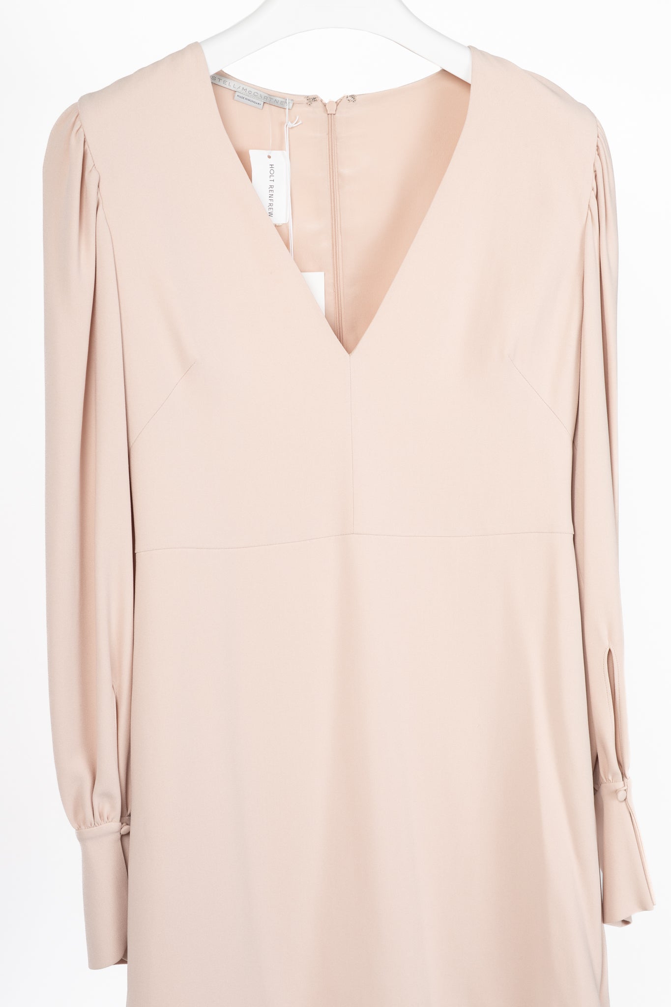 Stella McCartney Linda Pink Bishop-Sleeve Cady V-Neck Mini Dress