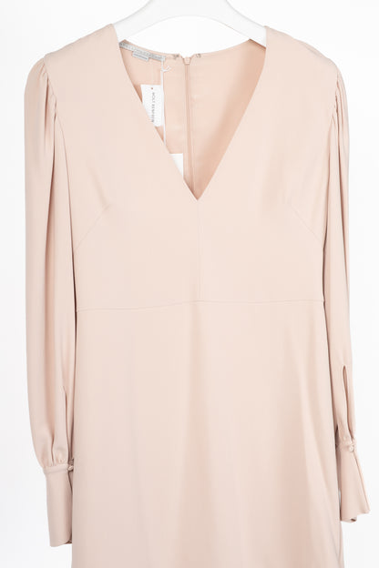 Stella McCartney Linda Pink Bishop-Sleeve Cady V-Neck Mini Dress