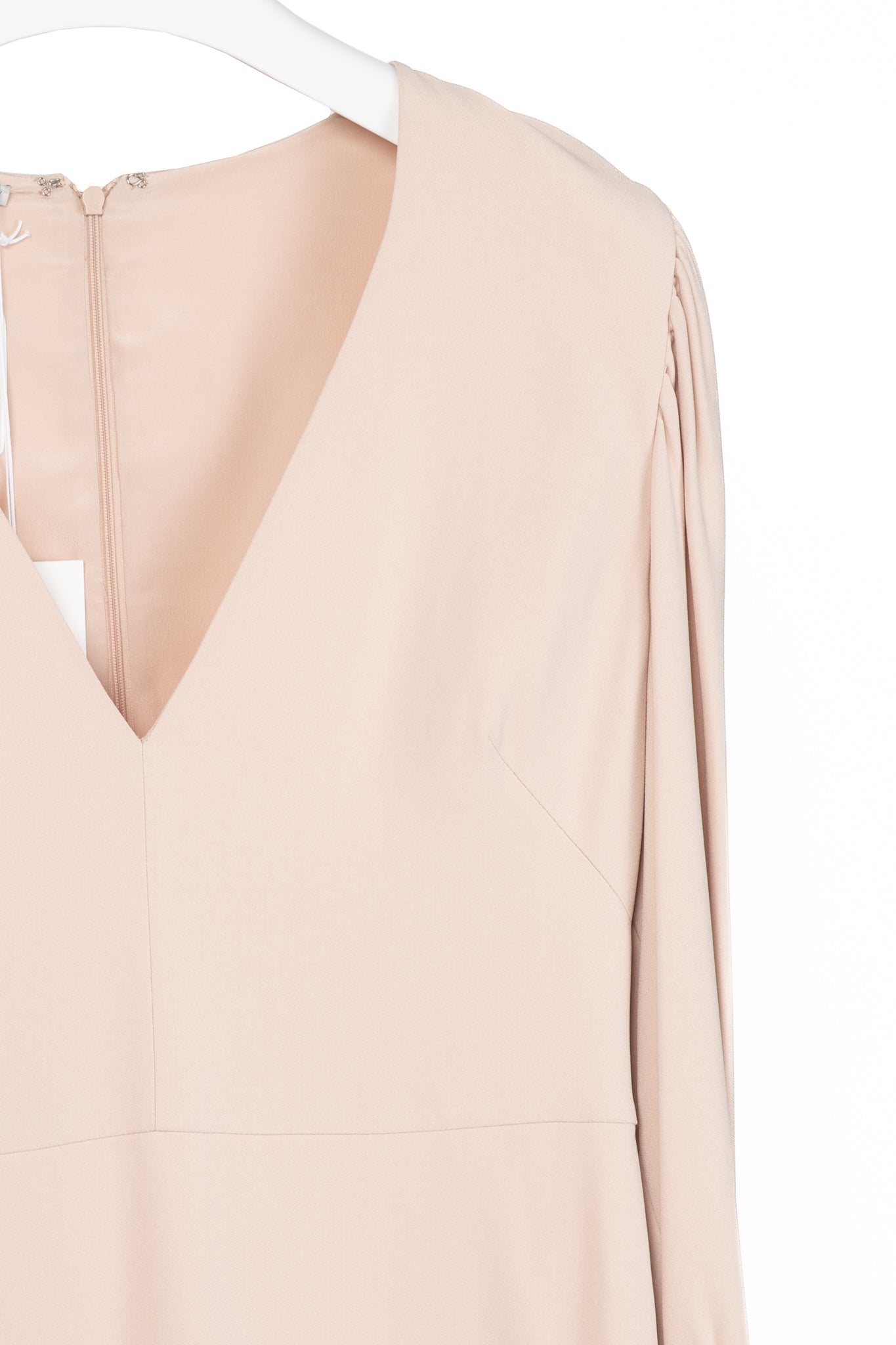 Stella McCartney Linda Pink Bishop-Sleeve Cady V-Neck Mini Dress