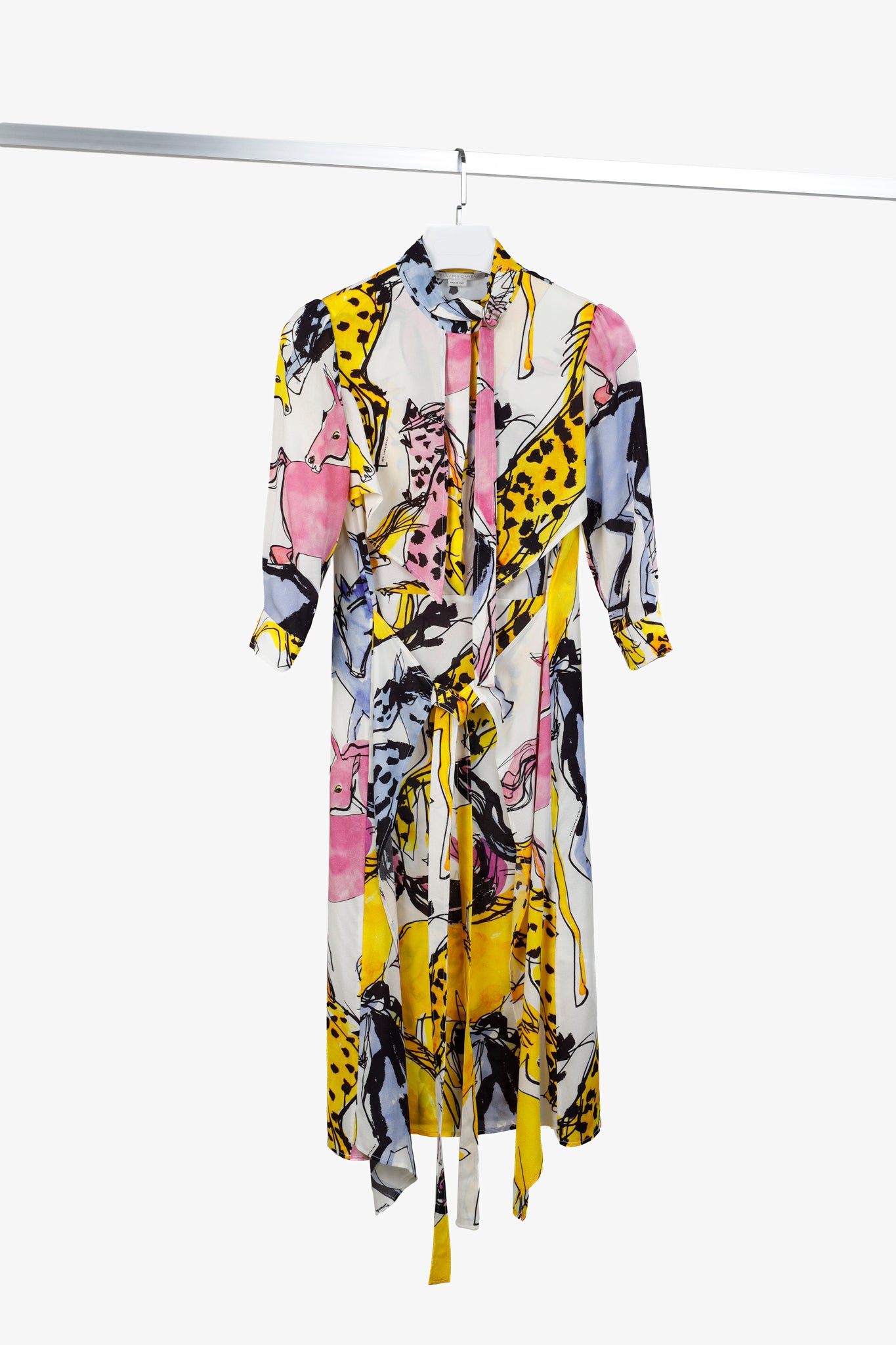 Stella McCartney Resort 2020 Kaela White Horse-Print High-Neck Midi Dress