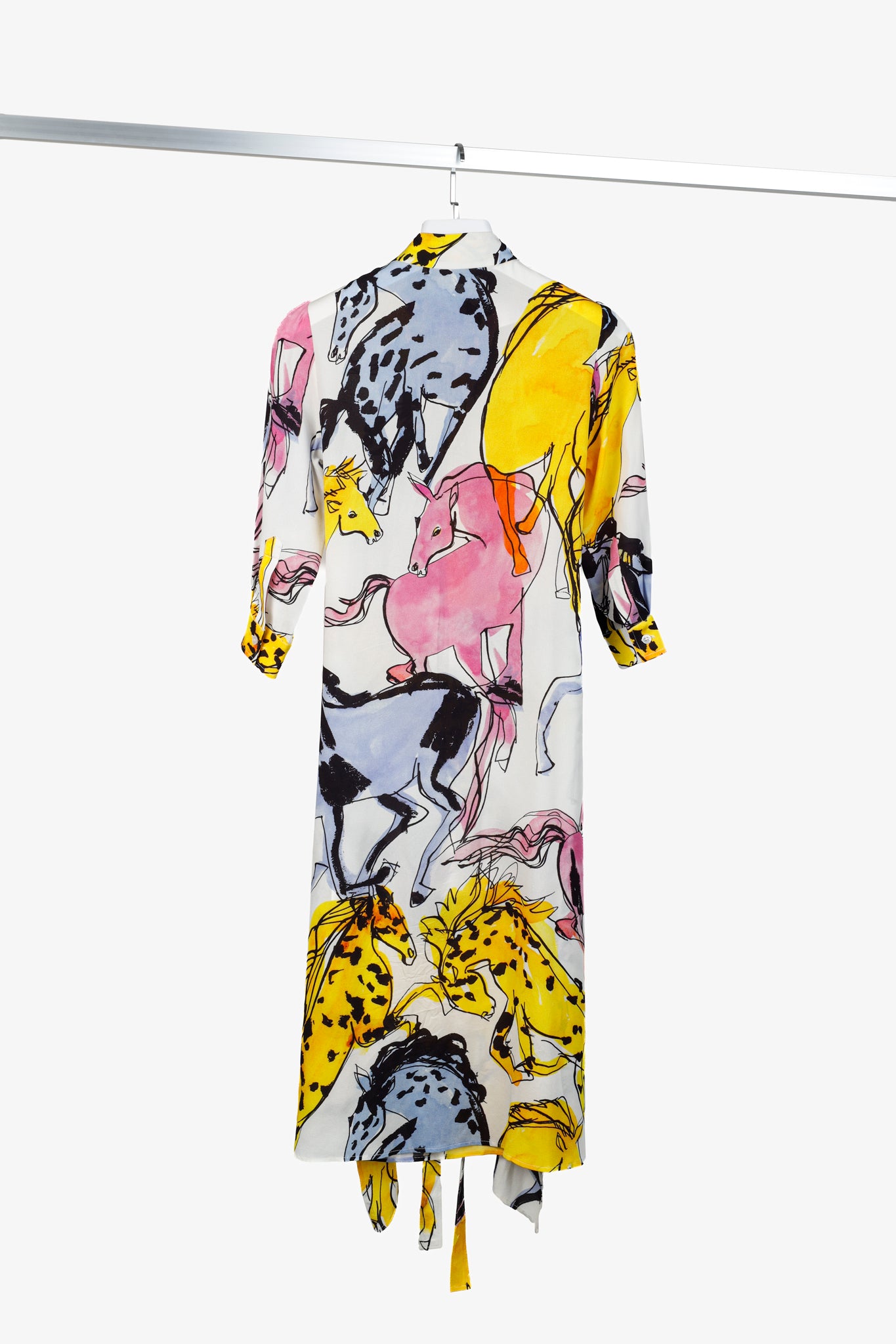 Stella McCartney Resort 2020 Kaela White Horse-Print High-Neck Midi Dress