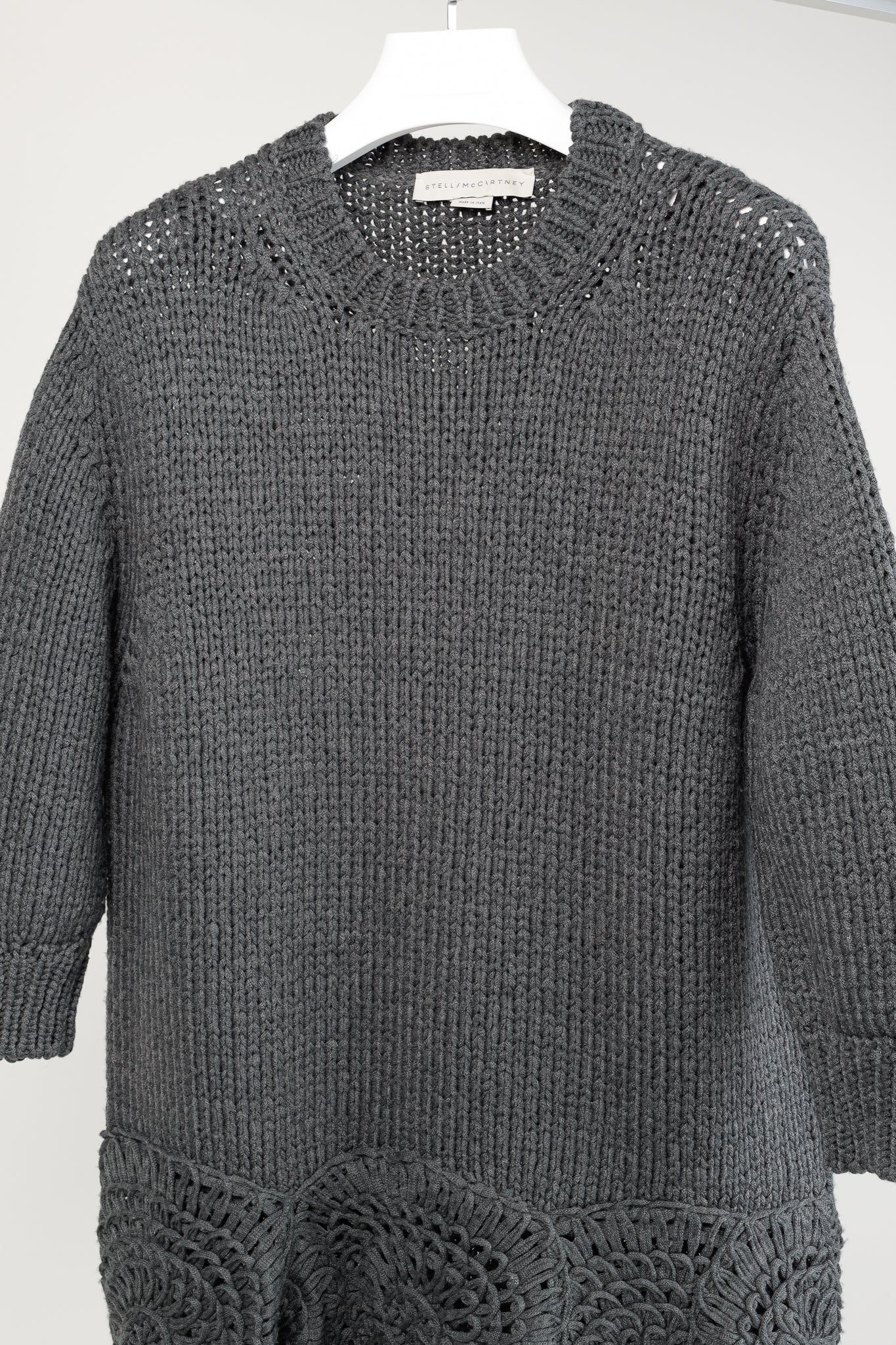 Stella McCartney Grey Oversized Crochet Trim Knit Sweater