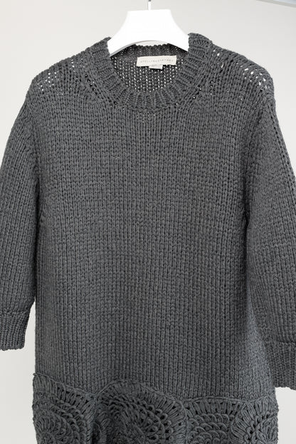 Stella McCartney Grey Oversized Crochet Trim Knit Sweater