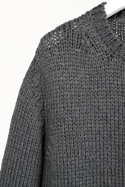 Stella McCartney Grey Oversized Crochet Trim Knit Sweater
