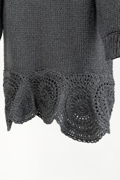 Stella McCartney Grey Oversized Crochet Trim Knit Sweater