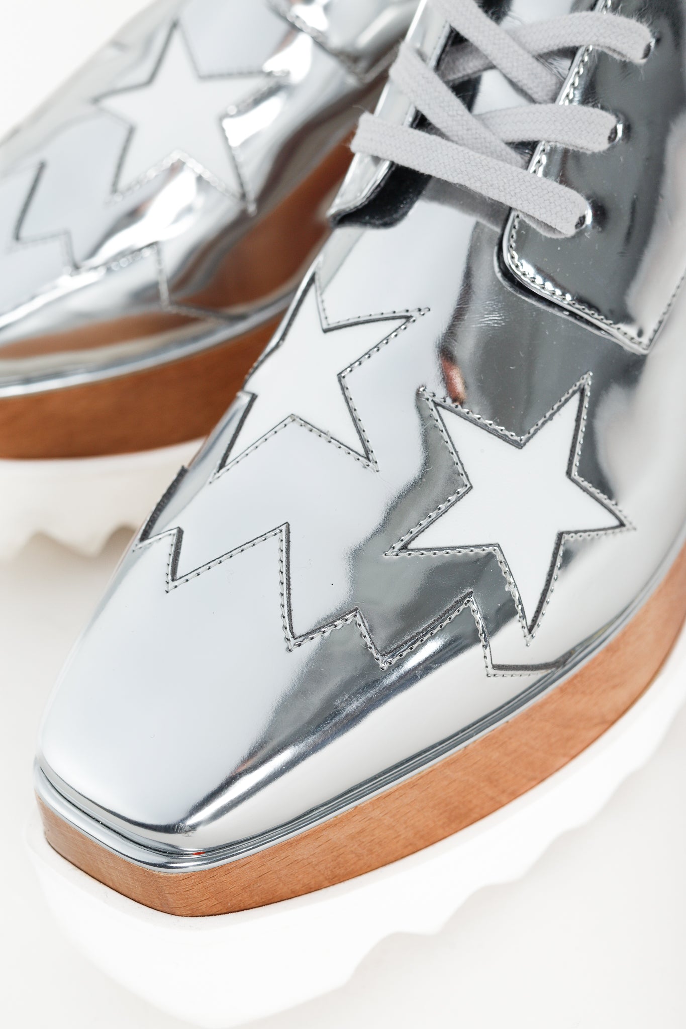 Stella McCartney Elyse Silver Star Vegan-Leather Lace-Up Platforms